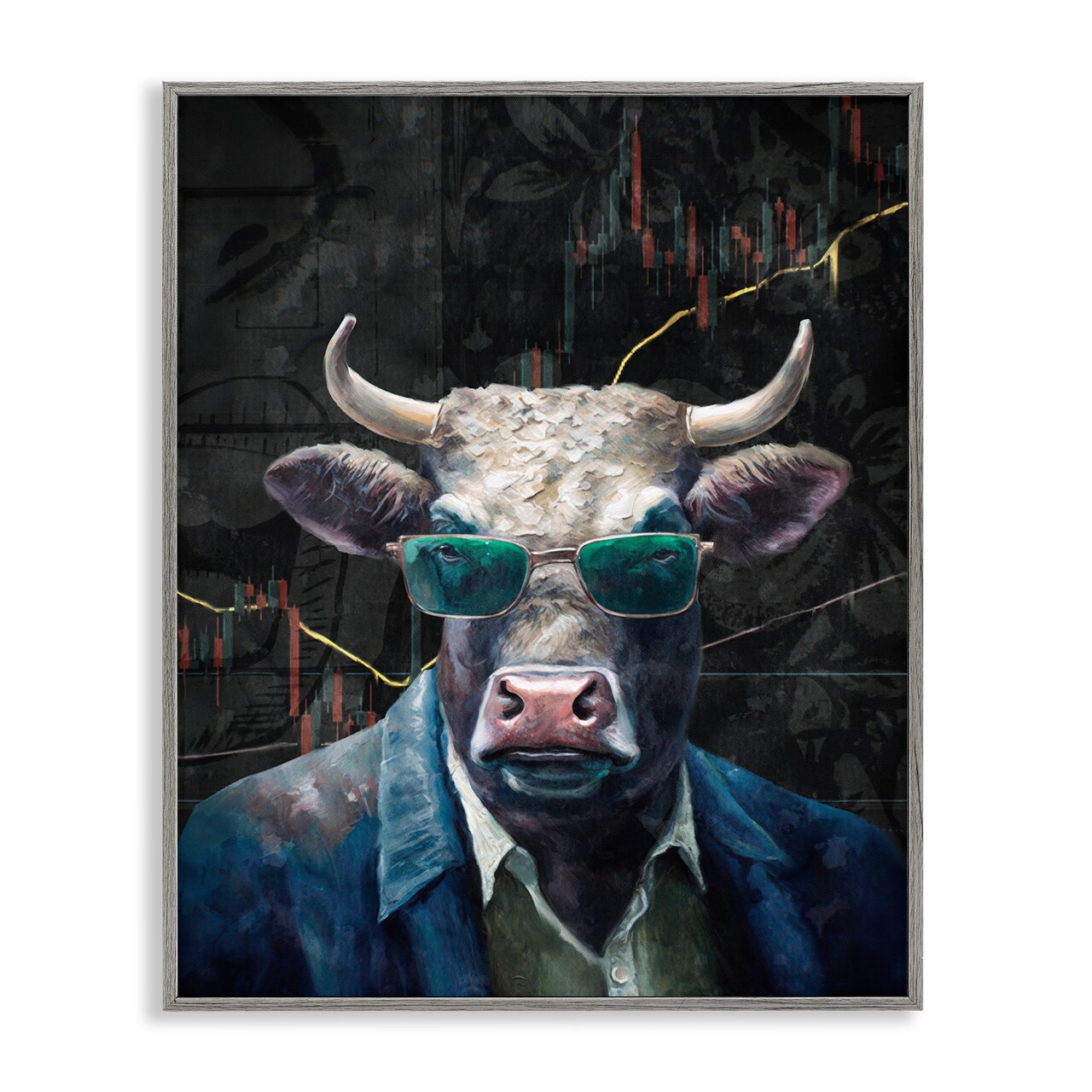Stupell Industries Bull in Sunglasses Framed Giclee Wall Art Design by Svetlana Aleynikova